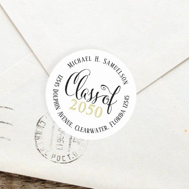 Adesivo Redondo Classe de Script Elegante Moderno de Graduação de  (Criador carregado)