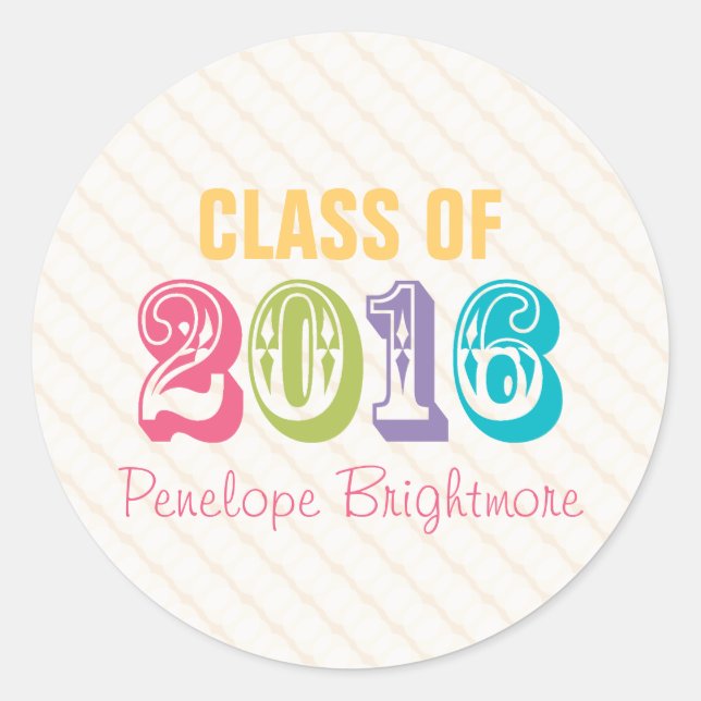 Adesivo Redondo Classe de Tipografia Arco-Íris de 2016 (Frente)