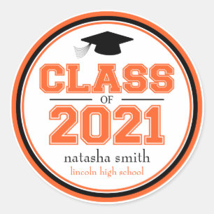 Adesivo Redondo Classe Do Favor Da Graduação De 2021 (Laranja /