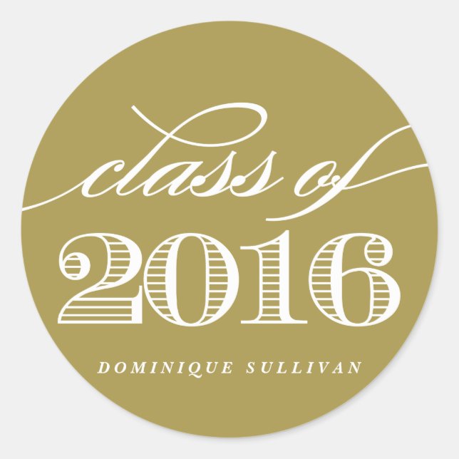 Adesivo Redondo Classe Elegante de Script de 2016 | Graduação Dour (Frente)