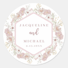 Adesivo Redondo Classe Foral de Casamento de Flores Selvagens Eleg