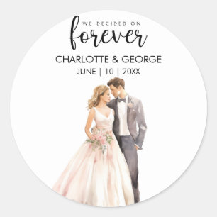 Adesivo Redondo Classe Forever Wedde Node Groom Back Watercolor