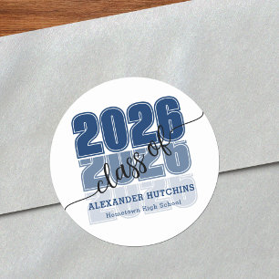 Adesivo Redondo Classe Moderna e Negrita 2026 Graduação Azul Marin