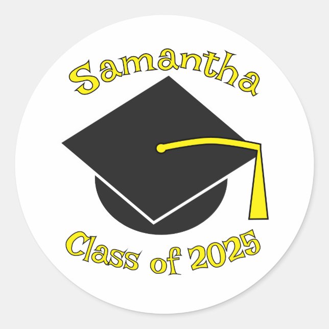 Adesivo Redondo Classe Personalizada de Amarelo de Graduação 2025 (Frente)