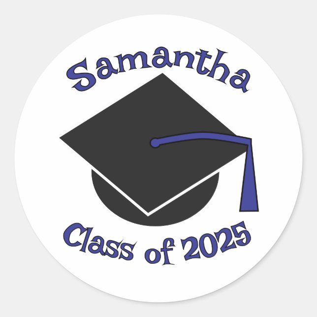 Adesivo Redondo Classe Personalizada de Azul de Graduação 2025 (Frente)
