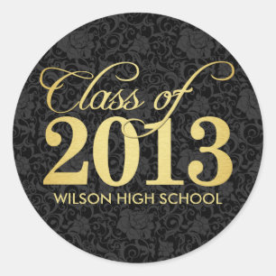 Adesivo Redondo Classe preta elegante do damasco e do ouro de 2013