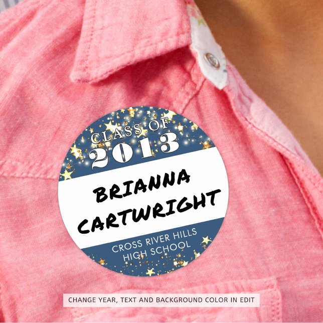 Adesivo Redondo Classe Reunião Azul Estrelas Douradas Nomes de eti (Criador carregado)