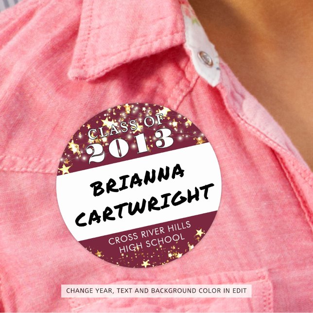 Adesivo Redondo Classe Reunion Maroon Burgundy Estrelas Douradas N (Criador carregado)