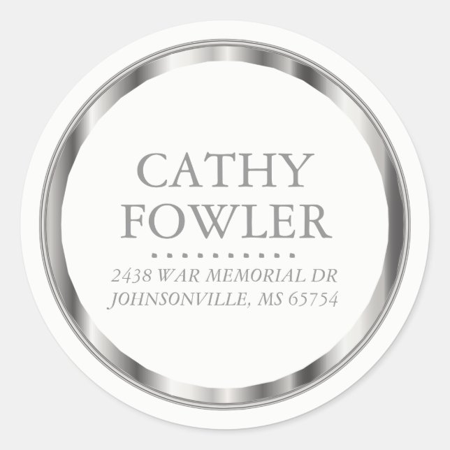Adesivo Redondo Classic Address Silver e White Labels (Frente)