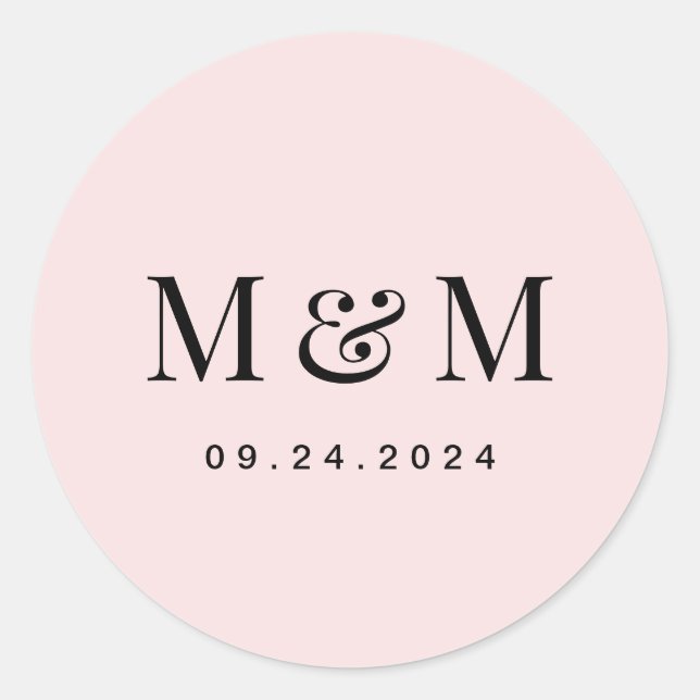 Adesivo Redondo Classic Blush Pink Monogram Typography Wedding (Frente)