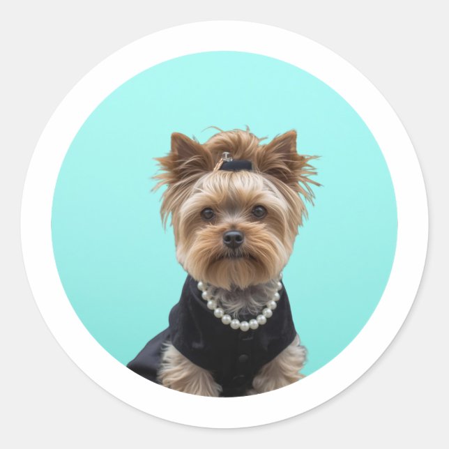 Adesivo Redondo Classic Breakfast Poster Yorkshire Terrier Yorkie (Frente)