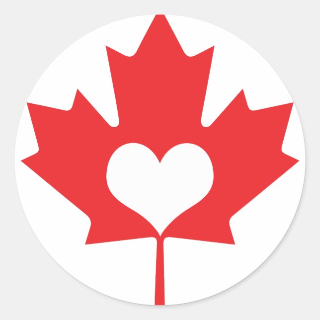 Adesivo Redondo Classic Canadian Maple Leaf and Heart Canada Day (Frente)