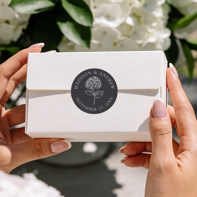 Adesivo Redondo Classic Charcoal Hydrangea Wedding (Criador carregado)