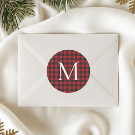 Adesivo Redondo Classic Christmas Buffalo Plaid Custom Monogram