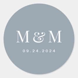 Adesivo Redondo Classic Dusty Blue Monogram Typography Wedding