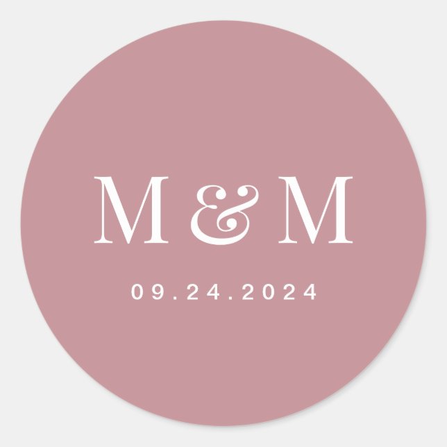Adesivo Redondo Classic Dusty Rose Monogram Typography Wedding (Frente)