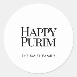 Adesivo Redondo Classic Family Name Happy Purim White Sticker