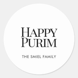 Adesivo Redondo Classic Family Name Happy Purim White Sticker