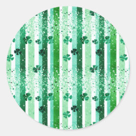 Adesivo Redondo Classic Green White Vertical Stripes Shamrocks