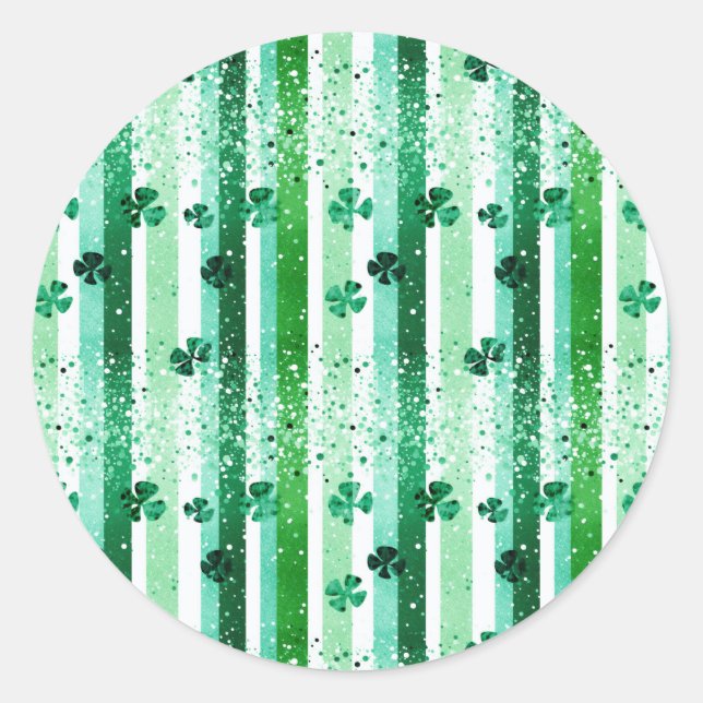 Adesivo Redondo Classic Green White Vertical Stripes Shamrocks (Frente)