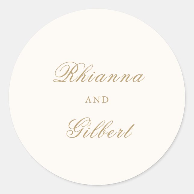 Adesivo Redondo Classic Ivory and Gold Timeless Wedding (Frente)