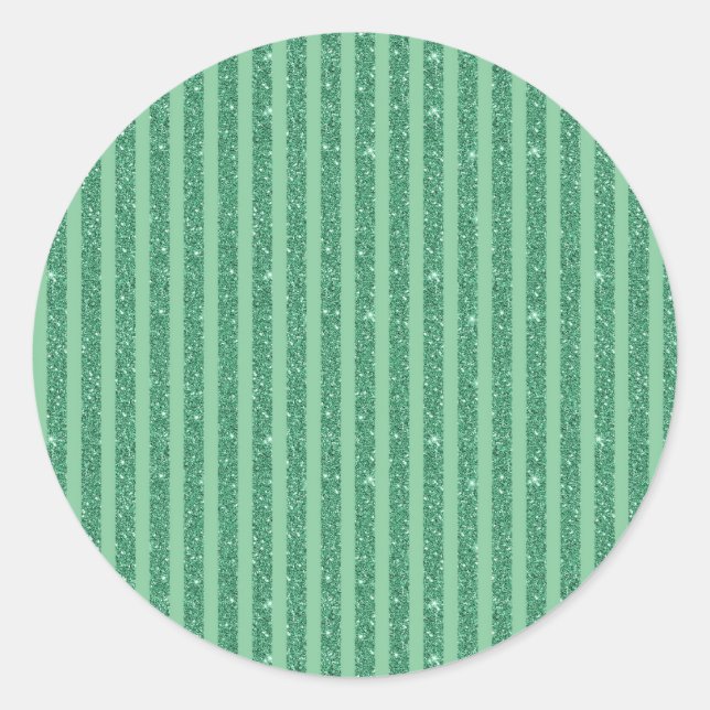 Adesivo Redondo Classic Jade Green Glitter Style Vertical Stripes (Frente)