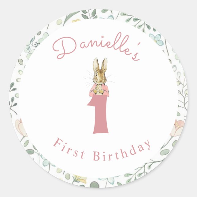 Adesivo Redondo Classic Peter the Rabbit Beatrix Potter Birthday (Frente)