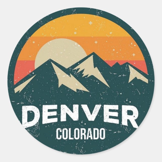 Adesivo Redondo Classic Round Stickers – Denver Colorado Mountain  (Frente)