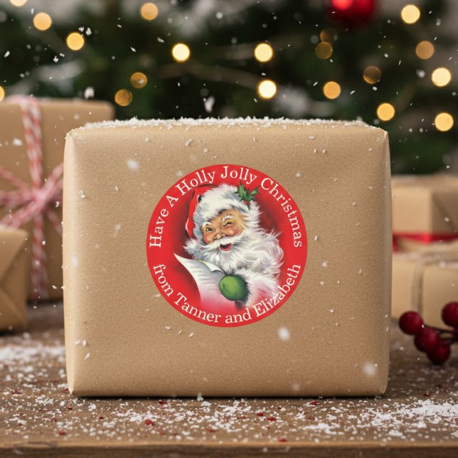 Adesivo Redondo Classic Santa Holly Jolly Christmas Custom Holiday (Classic Santa Holly Jolly Christmas Custom Holiday Classic Round Sticker)