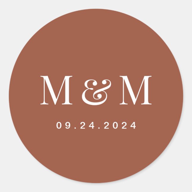 Adesivo Redondo Classic Terracotta Monogram Typography Wedding (Frente)