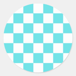 Adesivo Redondo Classic visual turquoise blue checkerboard 