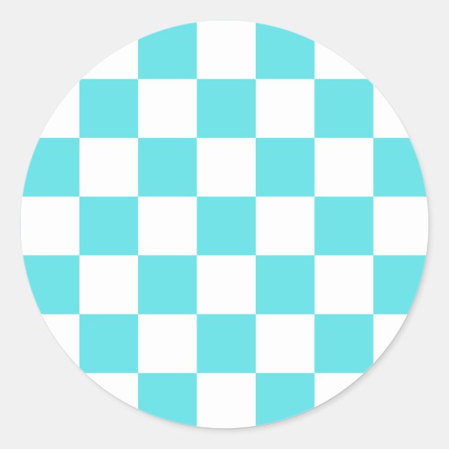 Adesivo Redondo Classic visual turquoise blue checkerboard  (Frente)