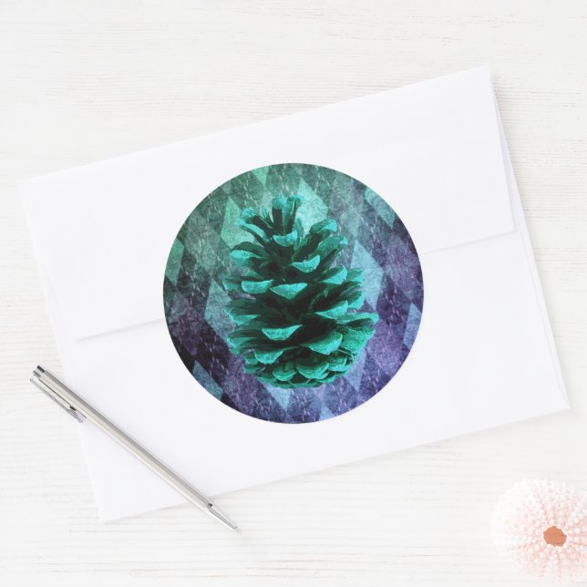 Adesivo Redondo Clássica argyle por vintage pinecone azul-rústico (Envelope)