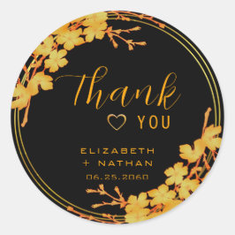 Adesivo Redondo Clássico Agradecimento de Casamento Preto e Dourad