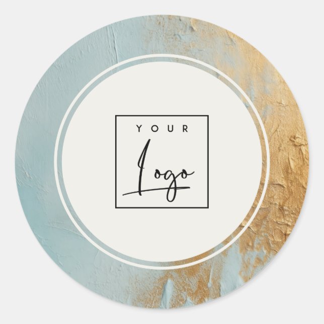 Adesivo Redondo Clássico Artístico Azul Dourado Óleo Pintado Logot (Frente)