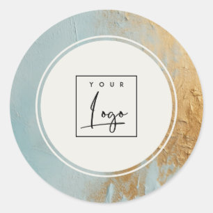 Adesivo Redondo Clássico Artístico Azul Dourado Óleo Pintado Logot