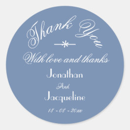 Adesivo Redondo Clássico Azul Obrigado Casamento Personalizado
