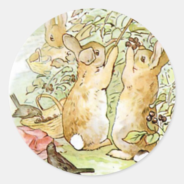 Adesivo Redondo Clássico Beatrix Potter Cute Bunny (Frente)