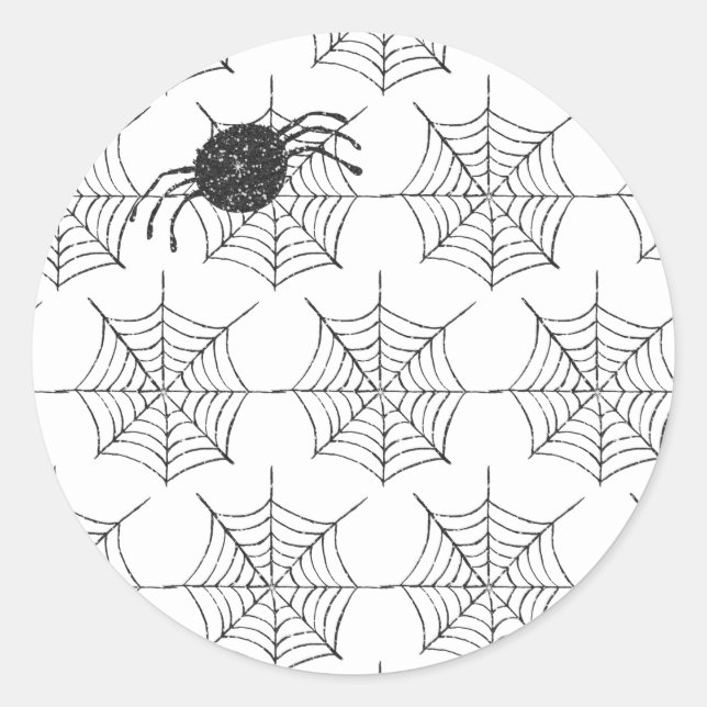 Adesivo Redondo Clássico Black White Spider Web Festa de Halloween (Frente)