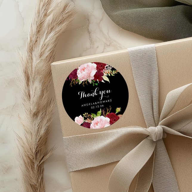 Adesivo Redondo Clássico Borgonha Negra Tropical Obrigado (Criador carregado)