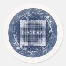 Adesivo Redondo Clássico Cameron Tartan Cyanotype