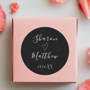 Adesivo Redondo Clássico Casamento com Letra Manual Preto e Branco