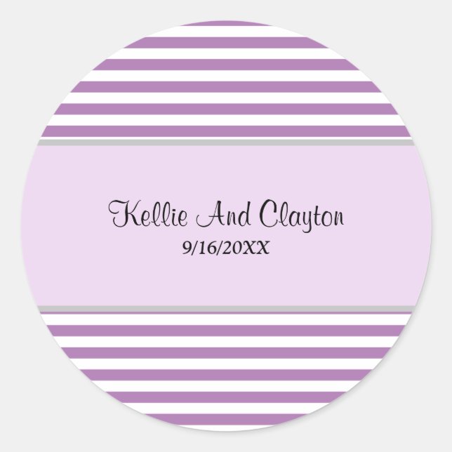 Adesivo Redondo Clássico Casamento Listras Roxo/Br (Frente)