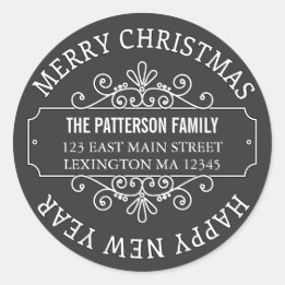 Adesivo Redondo Clássico Chalkboard Merry Christmas Label