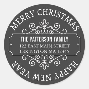 Adesivo Redondo Clássico Chalkboard Merry Christmas Label