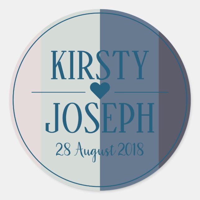 Adesivo Redondo Clássico Clássico de Casamento de Praia Azul Moder (Frente)