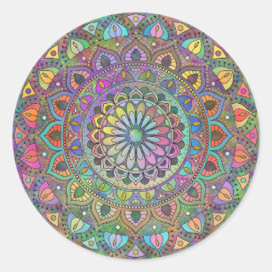 Adesivo Redondo Clássico Colorosamente Mandala Índia Estilo 1