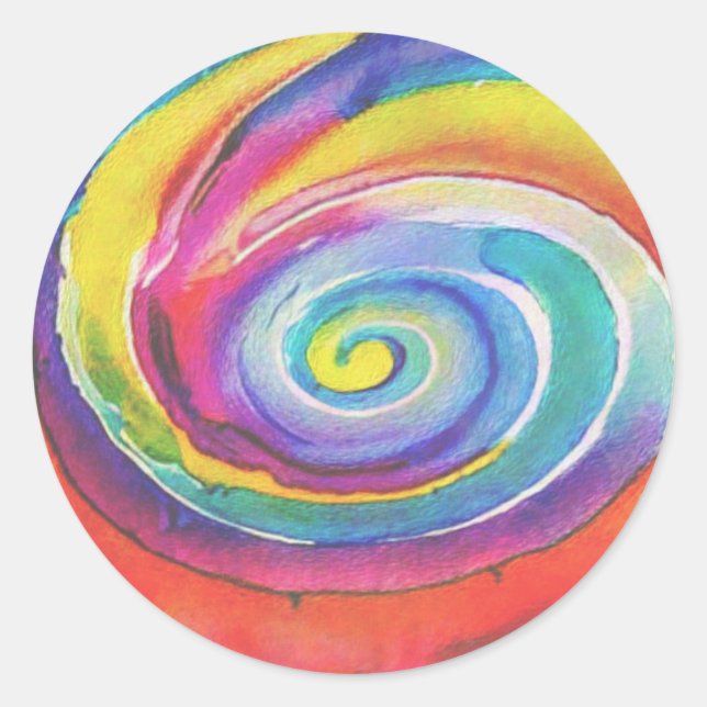 Adesivo redondo clássico com espiral a cores (Frente)