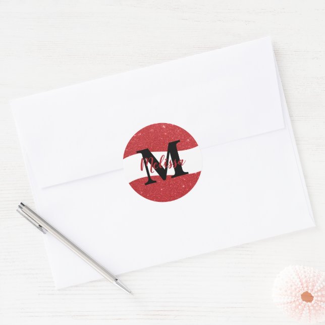 Adesivo redondo clássico com glitter personalizado (Envelope)