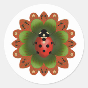 Adesivo redondo clássico com ladybug em vermelho e